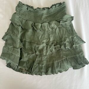 Green Ruffled Mini Skirt with Smocked Bib Collar